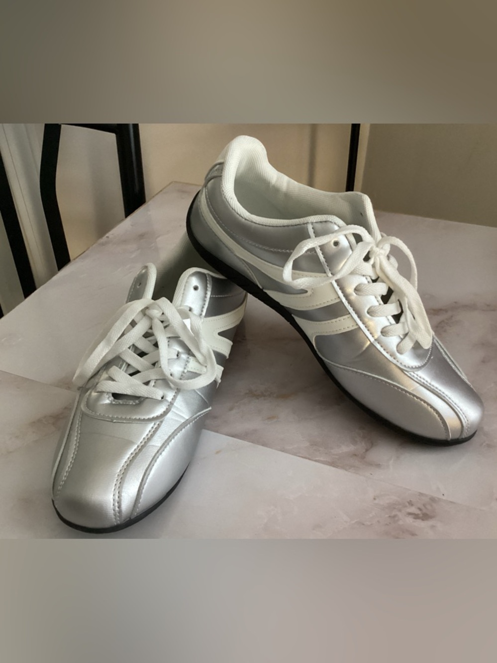 silver metallic sneakers